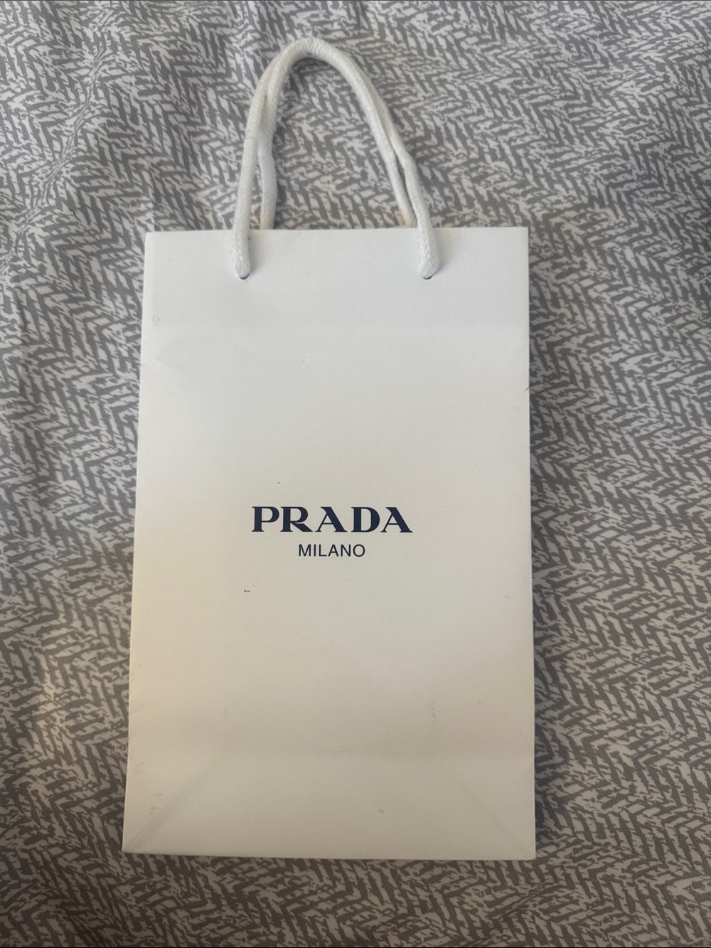Prada White Paper Shopping Bag with Navy Logo